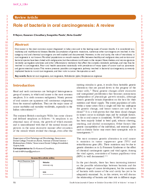 (PDF) Role of bacteria in oral carcinogenesis