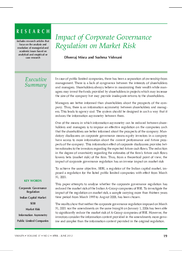 (PDF) Impact of Corporate Governance Regulation on Market Risk