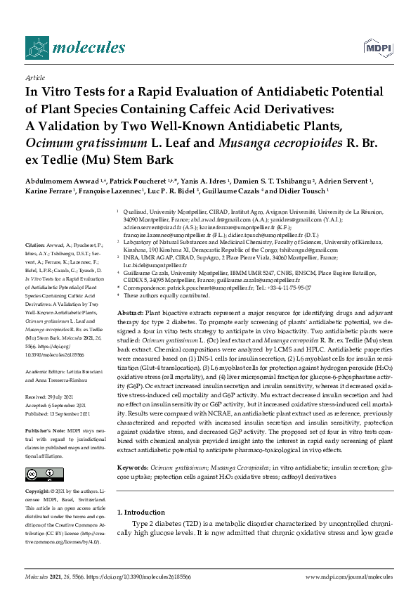 (PDF) In Vitro Tests for a Rapid Evaluation of Antidiabetic Potential ...