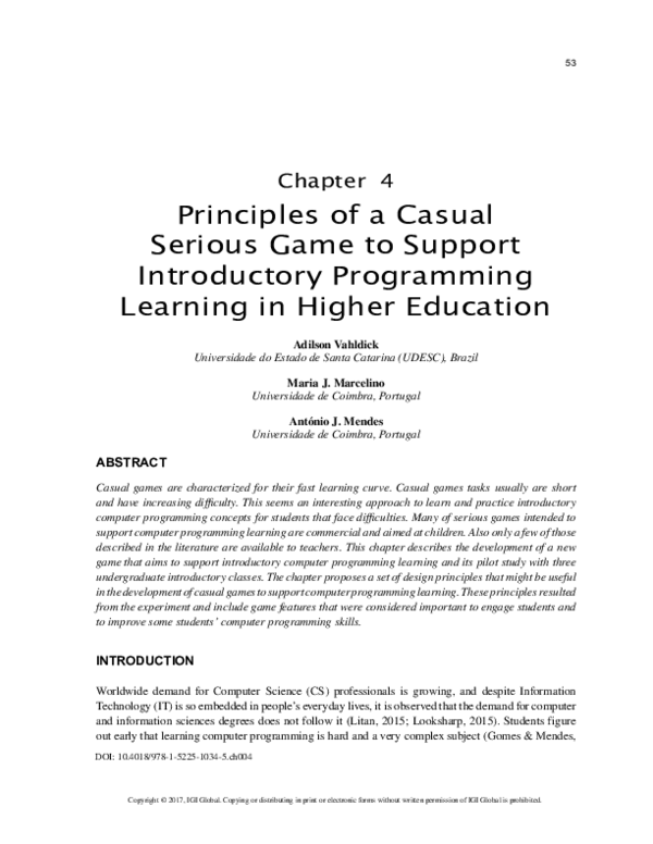 (PDF) Principles of a Casual Serious Game to Support Introductory ...