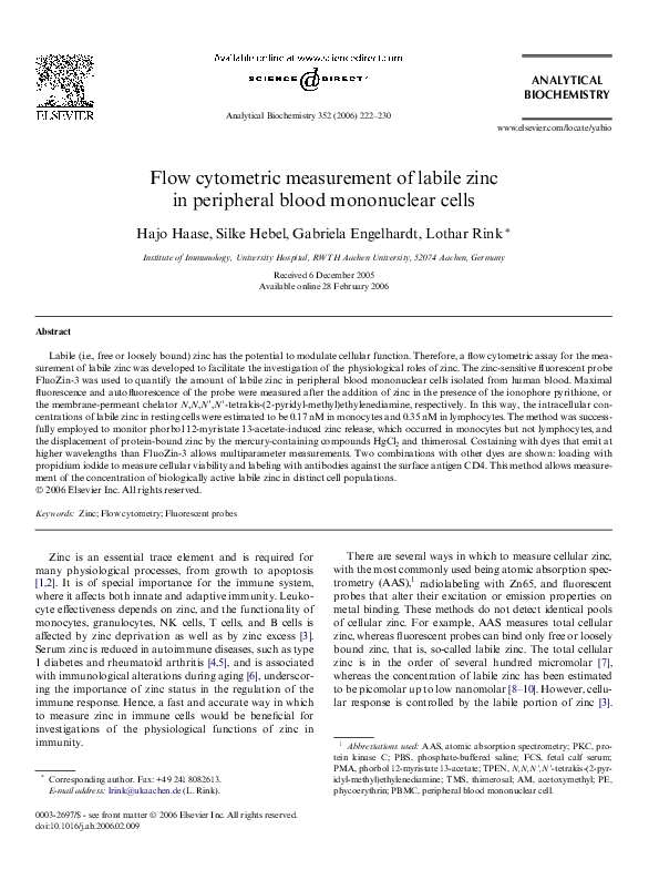 (PDF) Flow cytometric measurement of labile zinc in peripheral blood ...