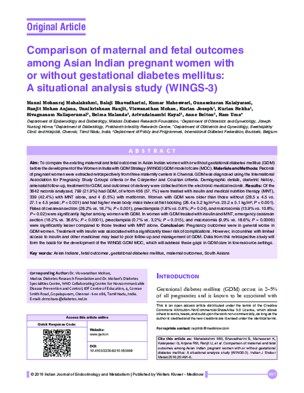 (PDF) Comparison of maternal and fetal outcomes among Asian Indian ...