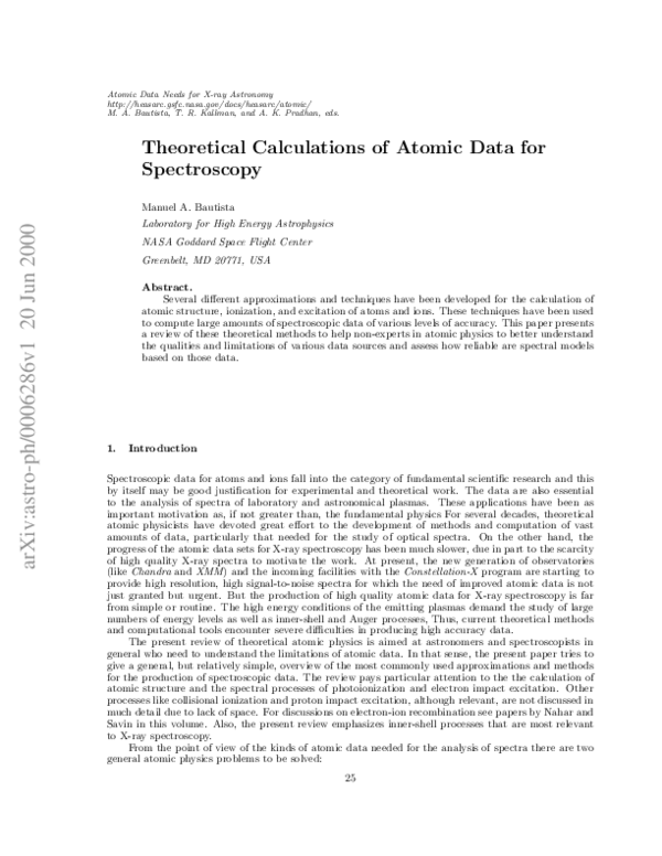 (PDF) Theoretical Calculations of Atomic Data for Spectroscopy