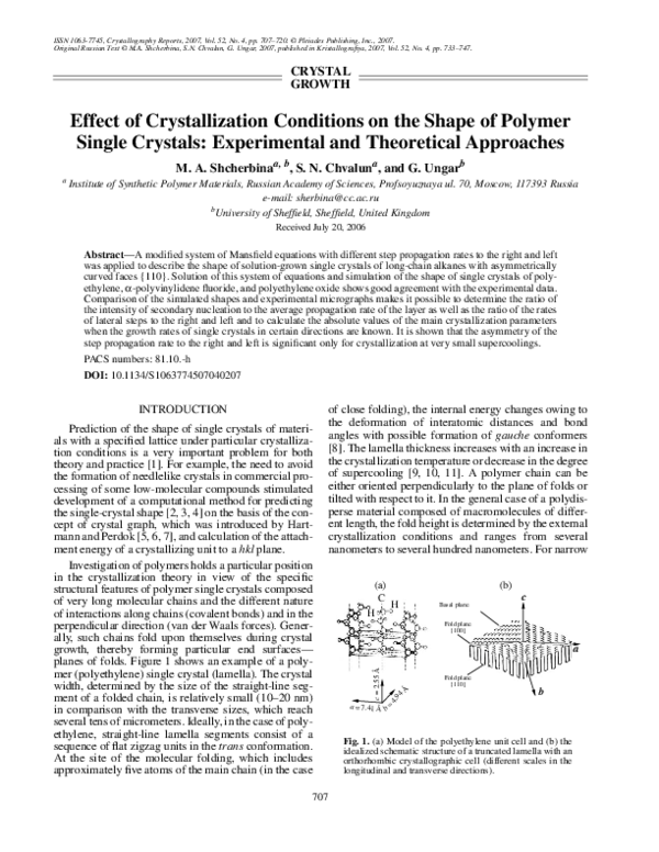 (PDF) Effect of crystallization conditions on the shape of polymer ...