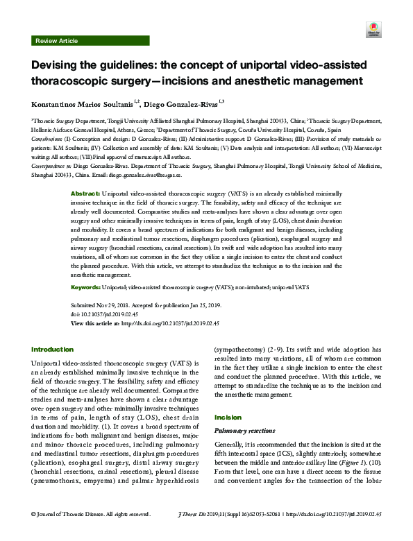 (PDF) Devising the guidelines: the concept of uniportal video-assisted ...