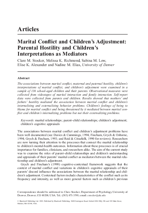 (PDF) Marital Conflict and Children's Adjustment: Parental Hostility ...