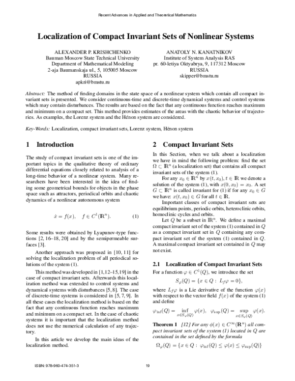 (PDF) Localization of Compact Invariant Sets of Nonlinear Time-Varying ...