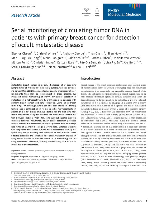 (PDF) Serial monitoring of circulating tumor DNA in patients with ...