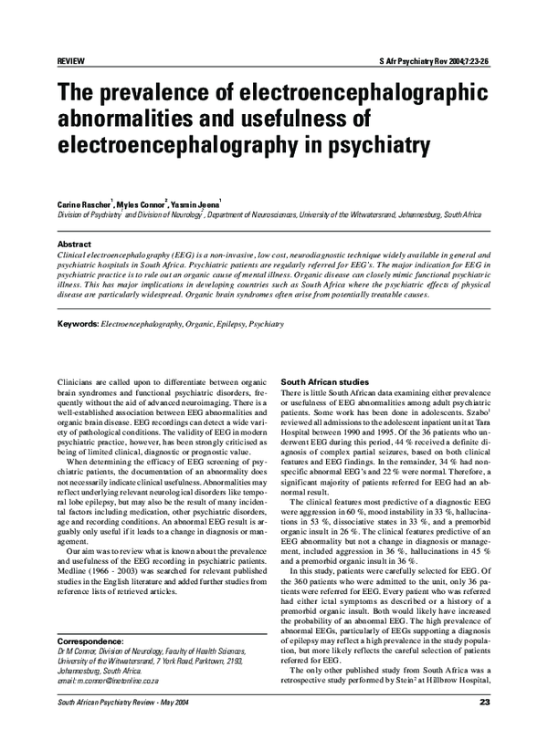 (PDF) The prevalence of electroencephalographic abnormalities and ...