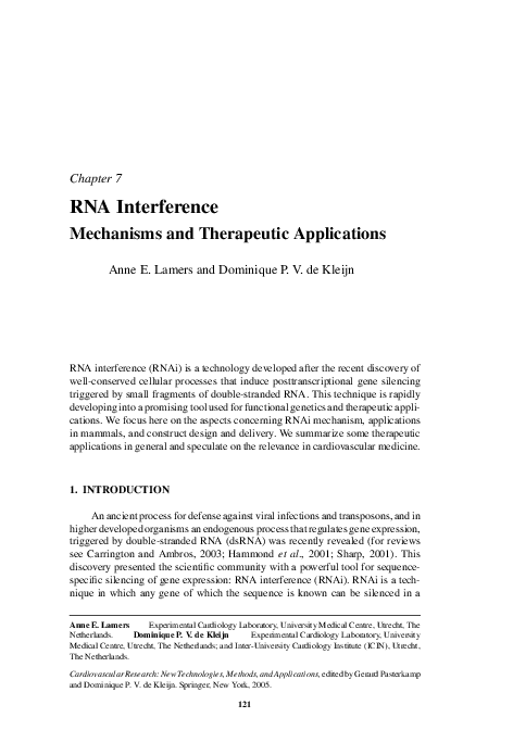 (PDF) RNA Interference Mechanisms and Therapeutic Applications