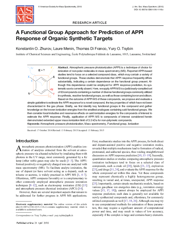 (PDF) A Functional Group Approach for Prediction of APPI Response of ...