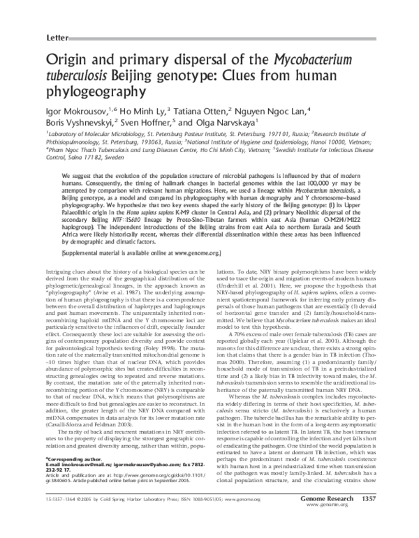(PDF) Origin and primary dispersal of the Mycobacterium tuberculosis ...