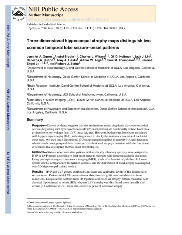 (PDF) Three‐dimensional hippocampal atrophy maps distinguish two common ...