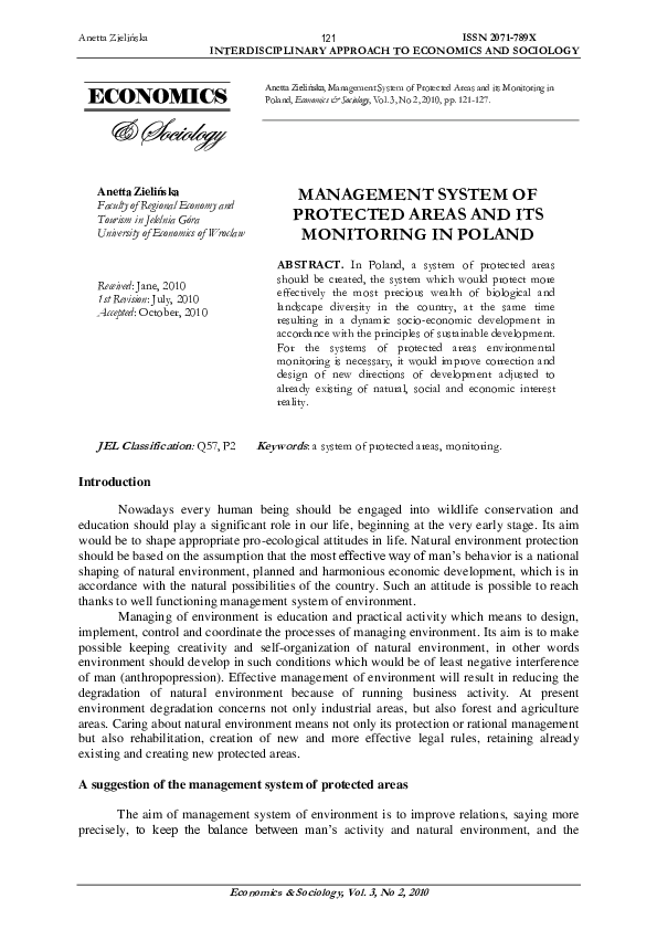 (PDF) Management System of Protected Areas and Its Monitoring in Poland