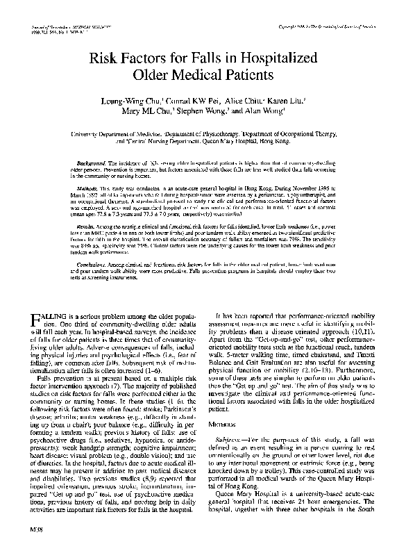 (PDF) Risk Factors for Falls in Hospitalized Older Medical Patients