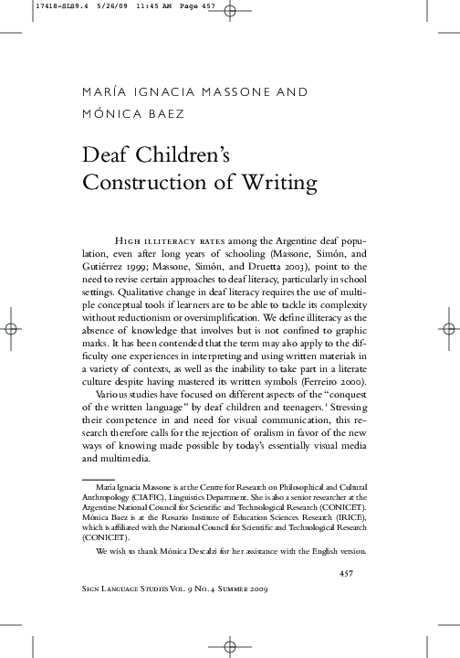 (PDF) Deaf Children's Construction of Writing