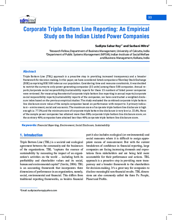 (PDF) Corporate Triple Bottom Line Reporting: An Empirical Study on the ...