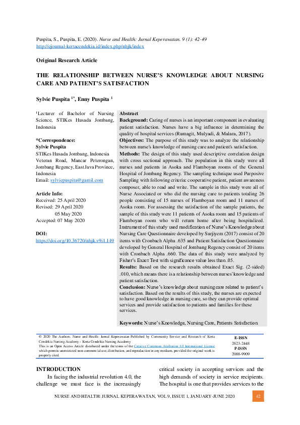 (PDF) The Relationship Between Nurseâ€™s Knowledge About Nursing Care ...