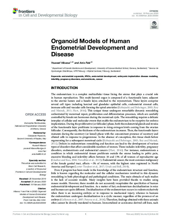 (PDF) Organoid Models of Human Endometrial Development and Disease