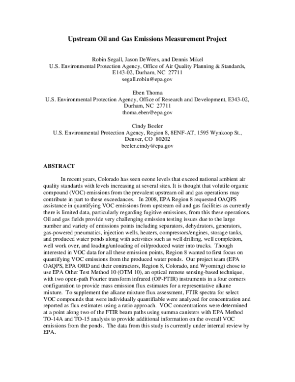 (PDF) Upstream Oil and Gas Emissions Measurement Project