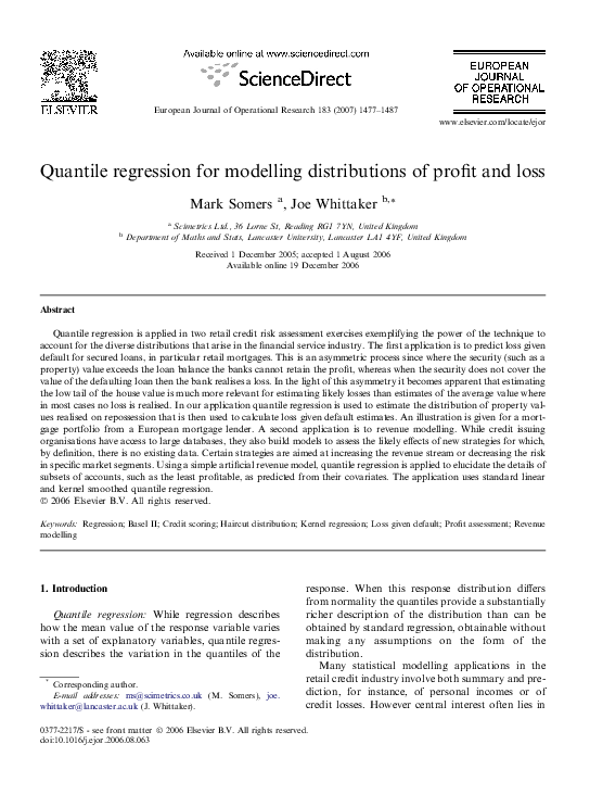 (PDF) Quantile regression for modelling distributions of profit and loss