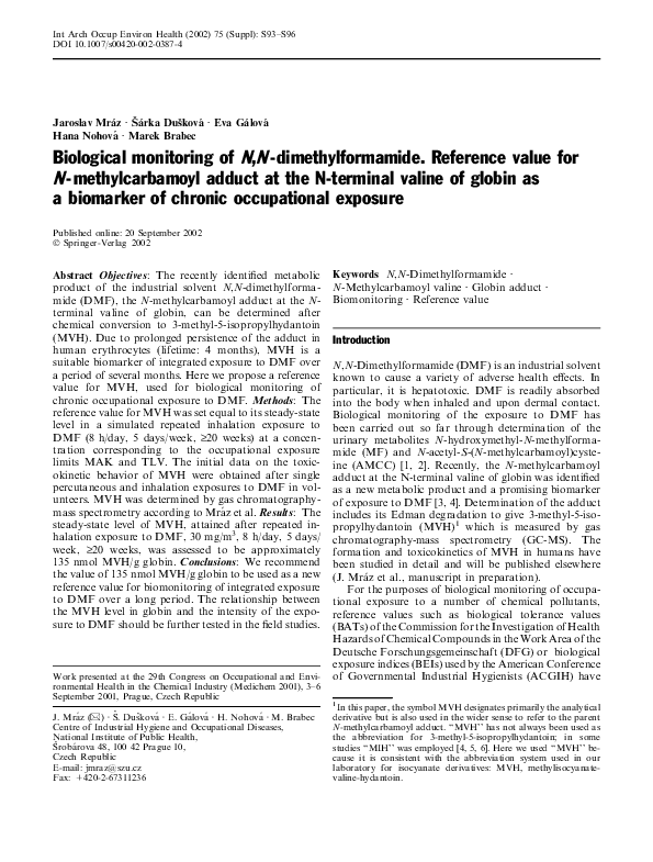 (PDF) Biological monitoring of N , N -dimethylformamide. Reference ...