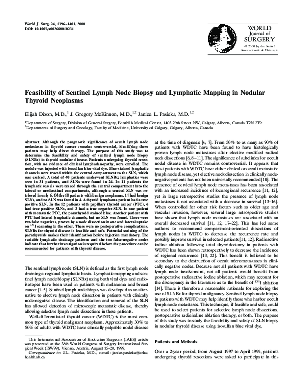 (PDF) Feasibility of Sentinel Lymph Node Biopsy and Lymphatic Mapping ...