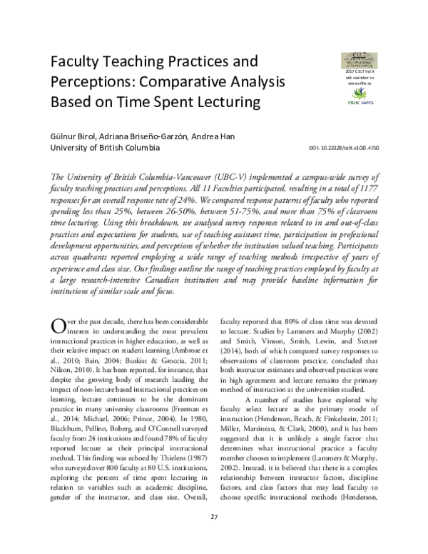 (PDF) Faculty Teaching Practices and Perceptions: Comparative Analysis ...