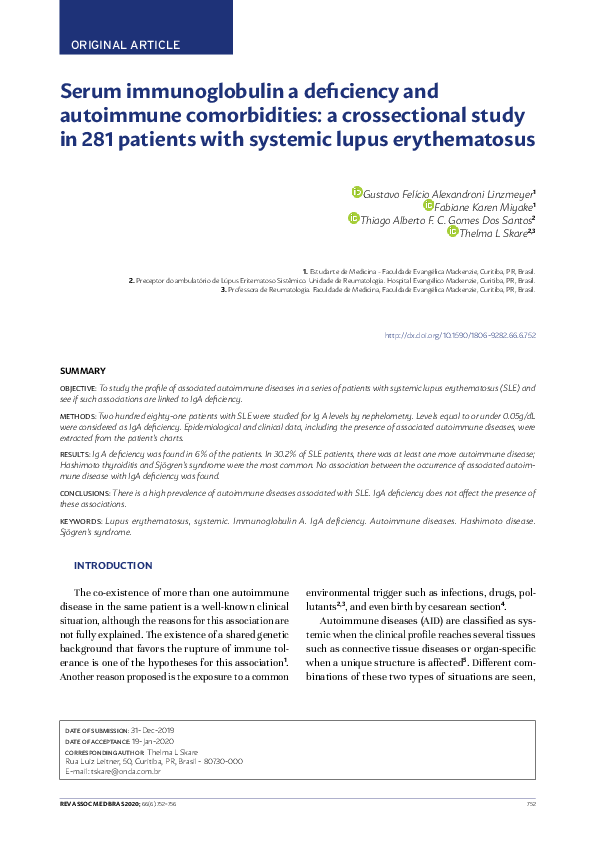 (PDF) Serum immunoglobulin a deficiency and autoimmune comorbidities: a ...