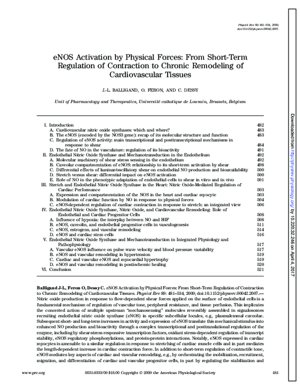 (PDF) eNOS Activation by Physical Forces: From Short-Term Regulation of ...