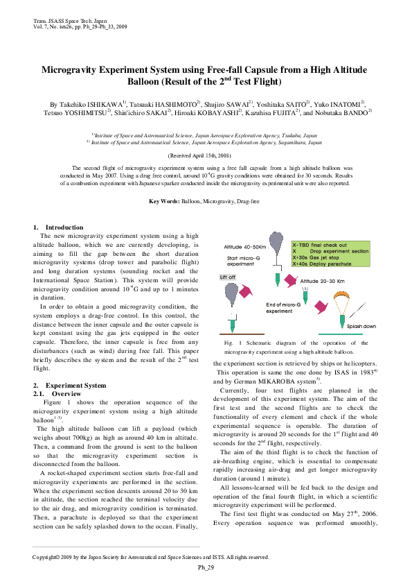 (PDF) Microgravity Experiment System using Free-fall Capsule from a ...