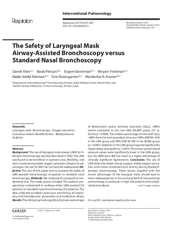 (PDF) The Safety of Laryngeal Mask AirwayAssisted Bronchoscopy versus