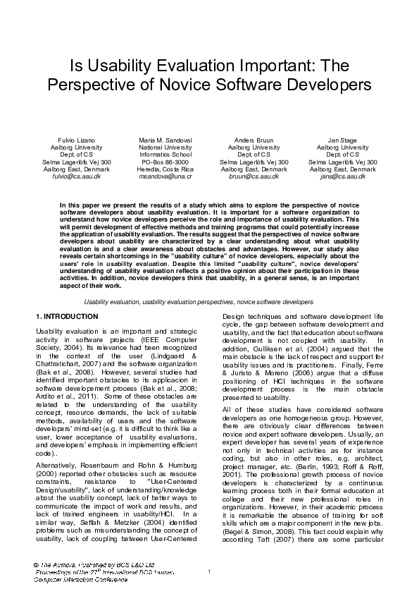 (PDF) Is usability evaluation important: the perspective of novice ...