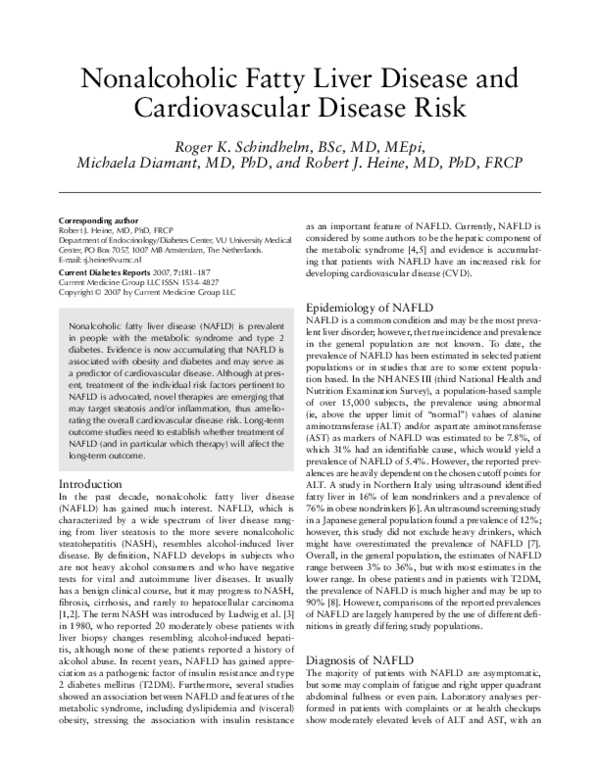 (PDF) Non-alcoholic Fatty Liver Disease and Cardiovascular Disease Risk