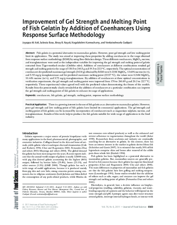 (PDF) Improvement of Gel Strength and Melting Point of Fish Gelatin by ...