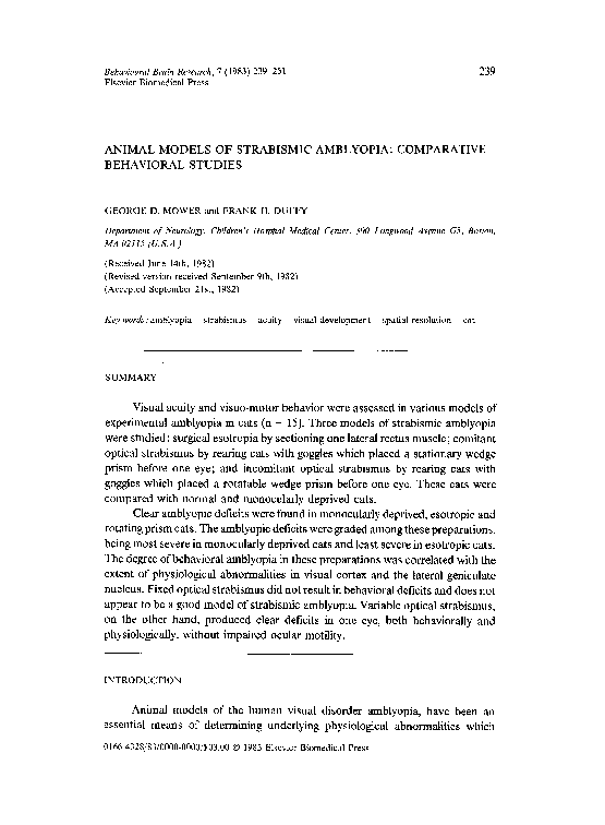 (PDF) Animal models of strabismic amblyopia: Comparative behavioral studies