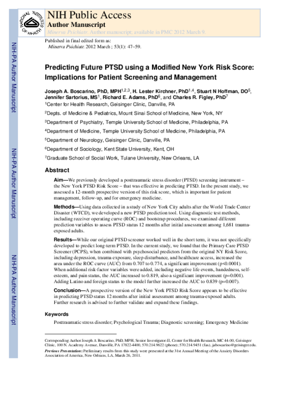 (PDF) Predicting future PTSD using a modified New York Risk Score ...