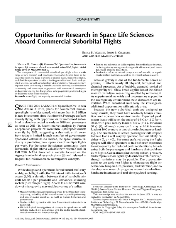(PDF) Opportunities for Research in Space Life Sciences Aboard ...