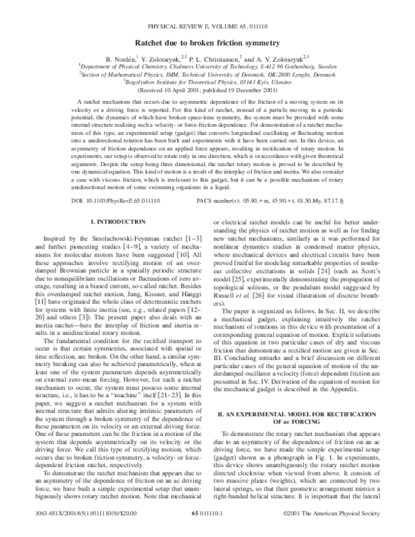 (PDF) Ratchet due to broken friction symmetry Bengt Nordén Academia.edu
