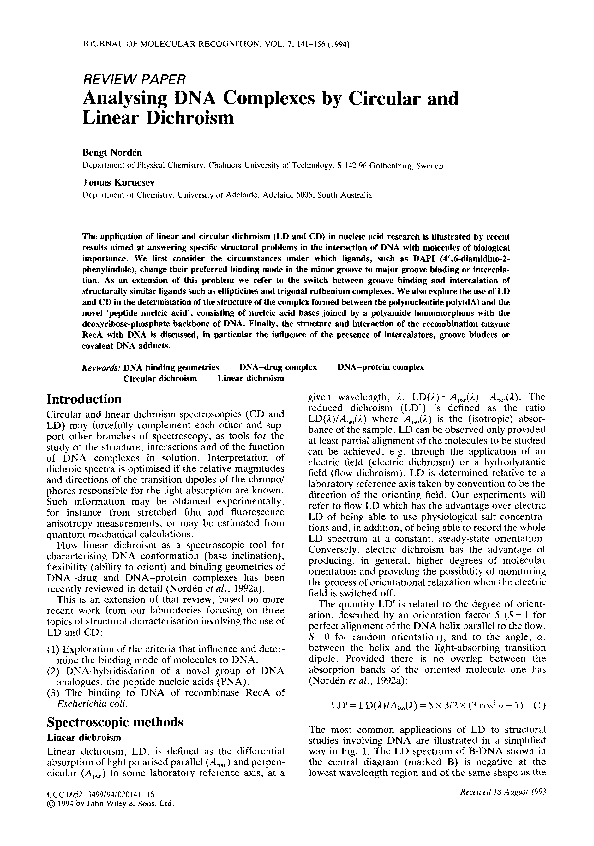 (PDF) Analysing DNA complexes by circular and linear dichroism