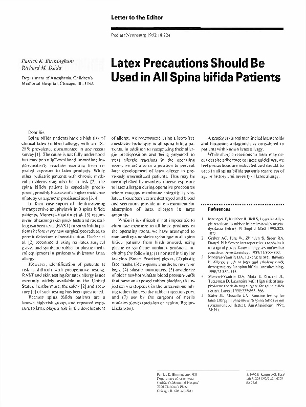 (PDF) Latex Precautions Should Be Used in All Spina bifida Patients