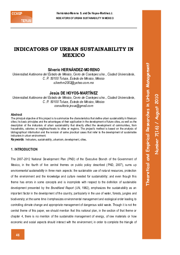(PDF) Urban Sustainability Indicators in Mexico