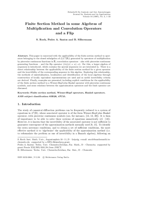 (PDF) Finite Section Method in some Algebras of Multiplication and ...