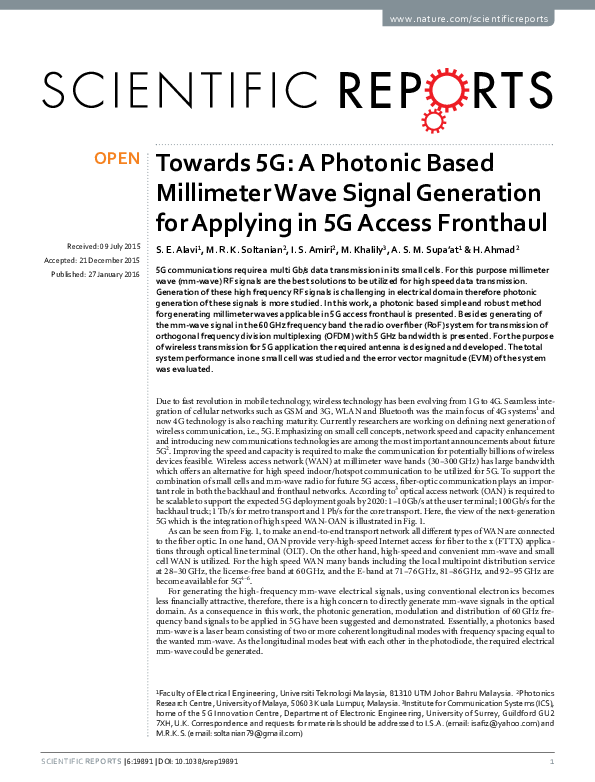(PDF) Towards 5G: A Photonic Based Millimeter Wave Signal Generation ...