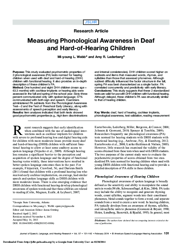 (PDF) Measuring Phonological Awareness in Deaf and Hard-of-Hearing Children