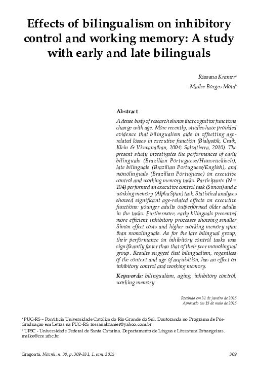 (PDF) Effects of Bilingualism on Inhibitory Control and Working Memory ...