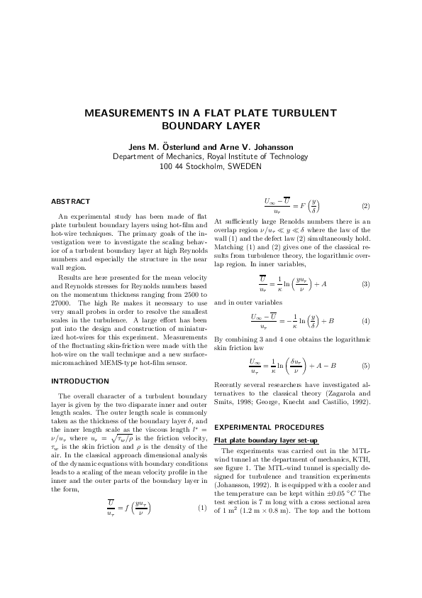 (PDF) Measurements in a Flat Plate Turbulent Boundary Layer