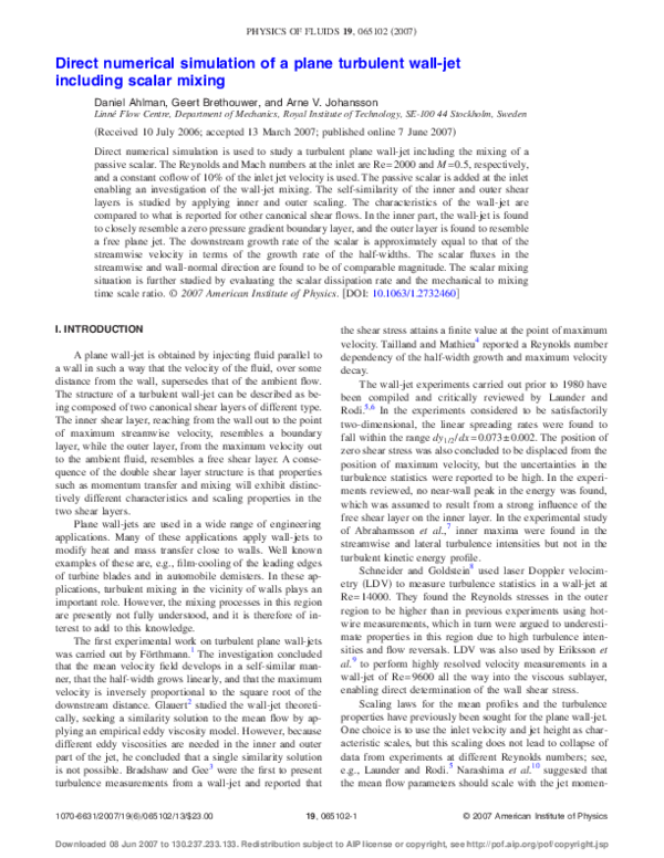 (PDF) Direct numerical simulation of a plane turbulent wall-jet ...