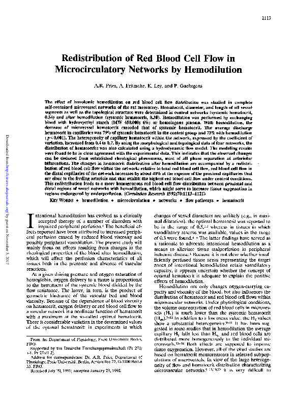 (PDF) Redistribution of red blood cell flow in microcirculatory ...