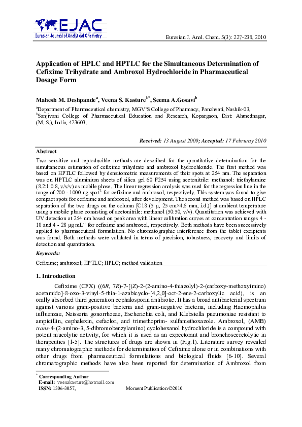 (PDF) Application of HPLC and HPTLC for the simultaneous determination ...